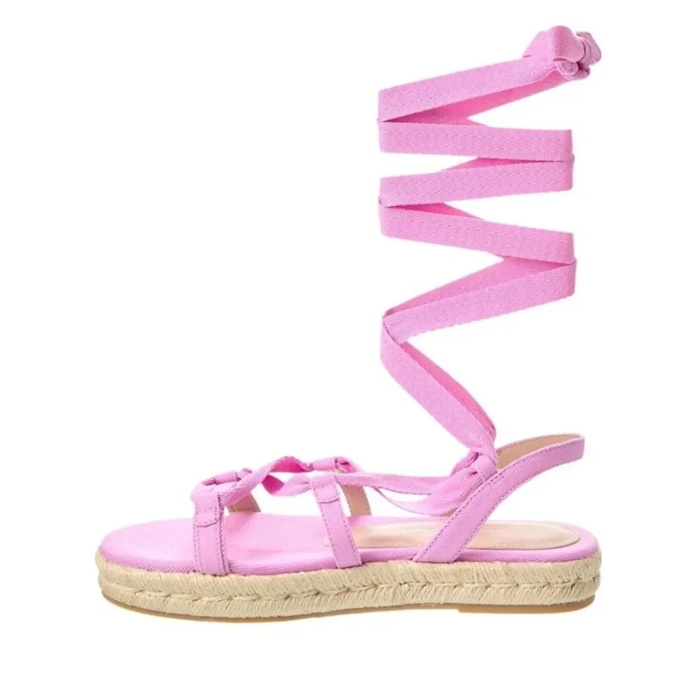 Stuart Weitzman Altdup Canvas Espadrille Platform Flat Sandals 6.5 Lilac, NWT